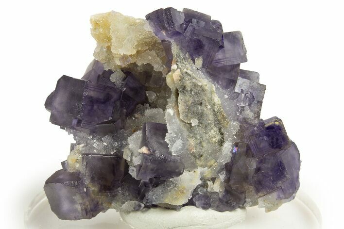 Pristine Purple Fluorite Crystals on Druzy Quartz - China #322812